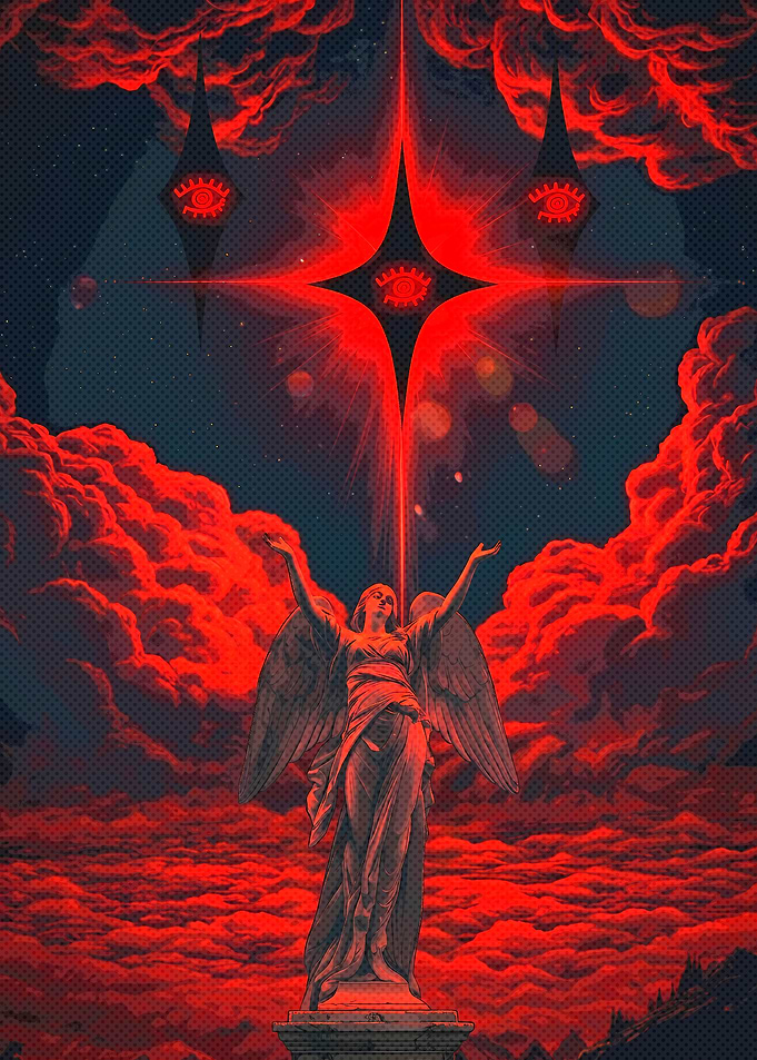 Angel Beneath Red Cosmic Eyes