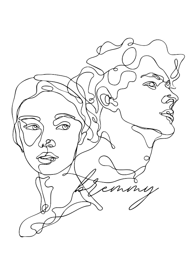 Minimalist Line Art Couple Portrait