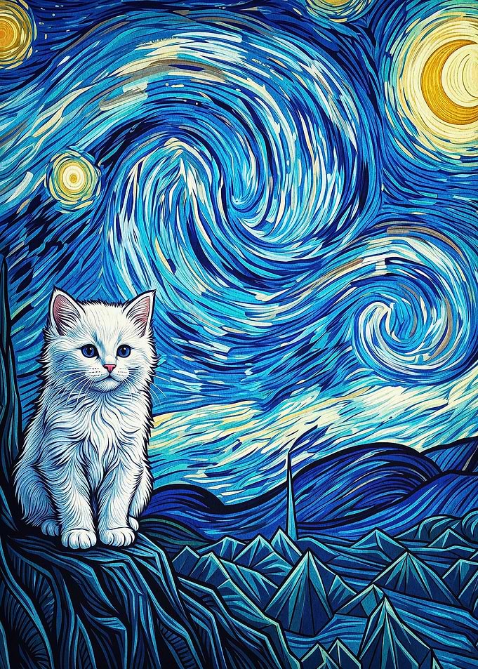 Starry Night Cat Art Poster