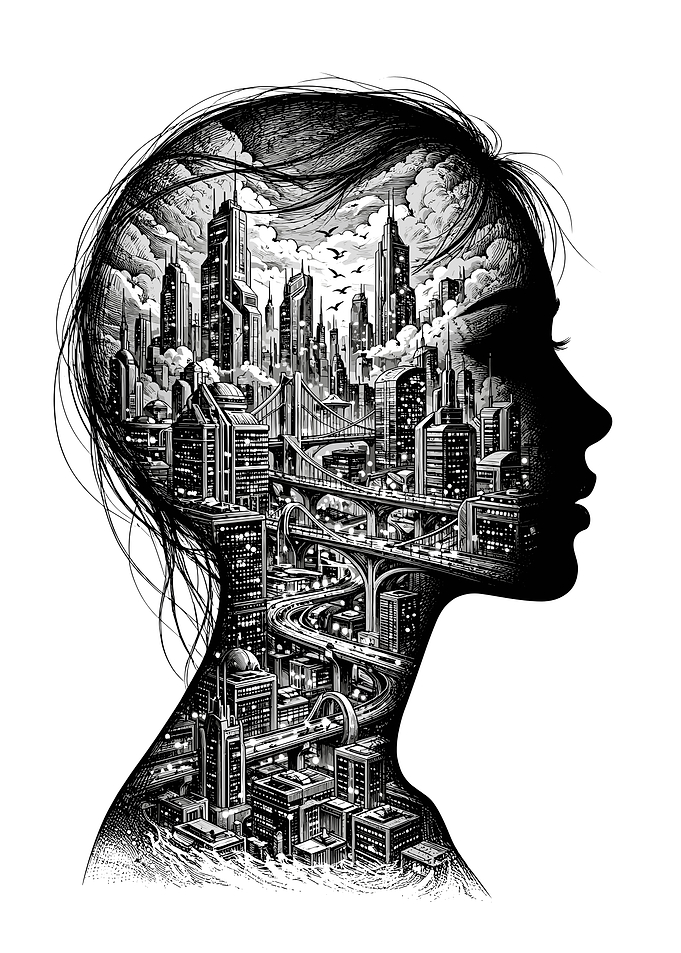 Cityscape Silhouette Double Exposure Art