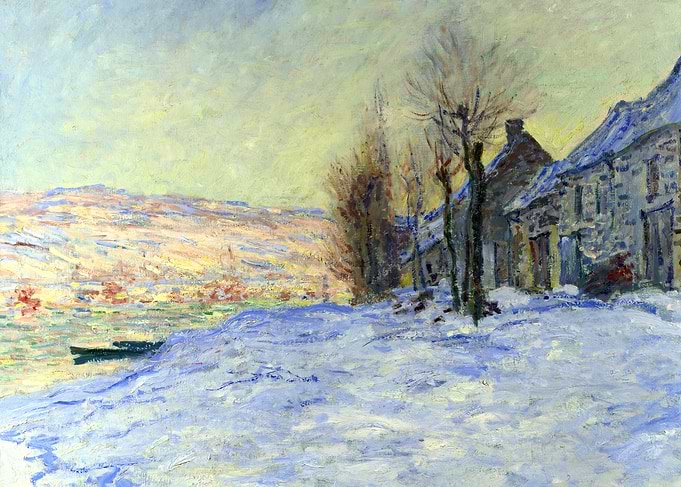 Lavacourt Sunshine and Snow by Claude Monet Winter Landscape Painting