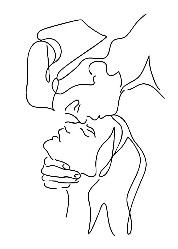 Minimalist Line Art Couple Kissing