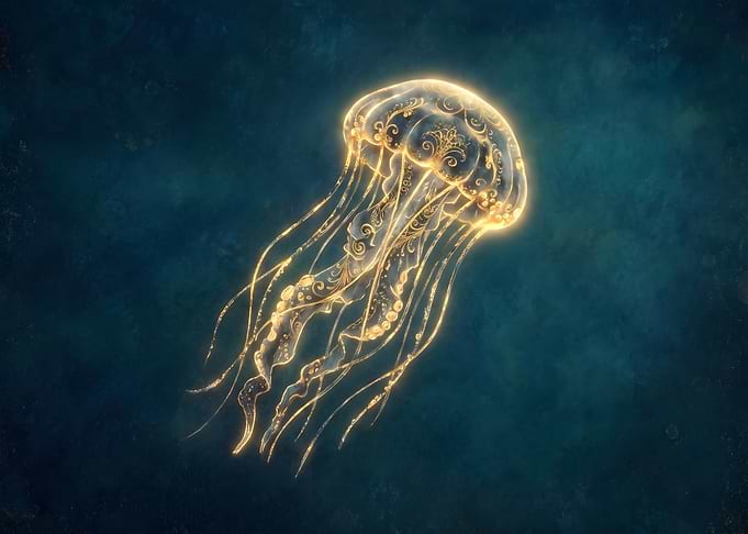 Glowing Ornate Golden Jellyfish