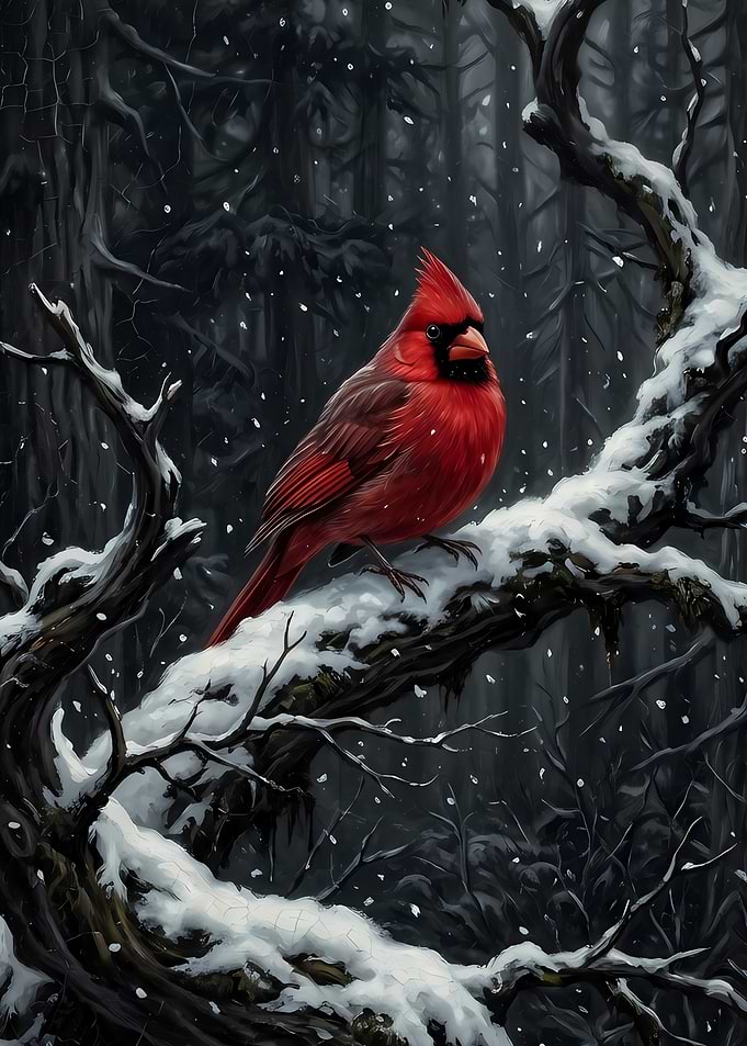 Red Cardinal in Snowy Forest