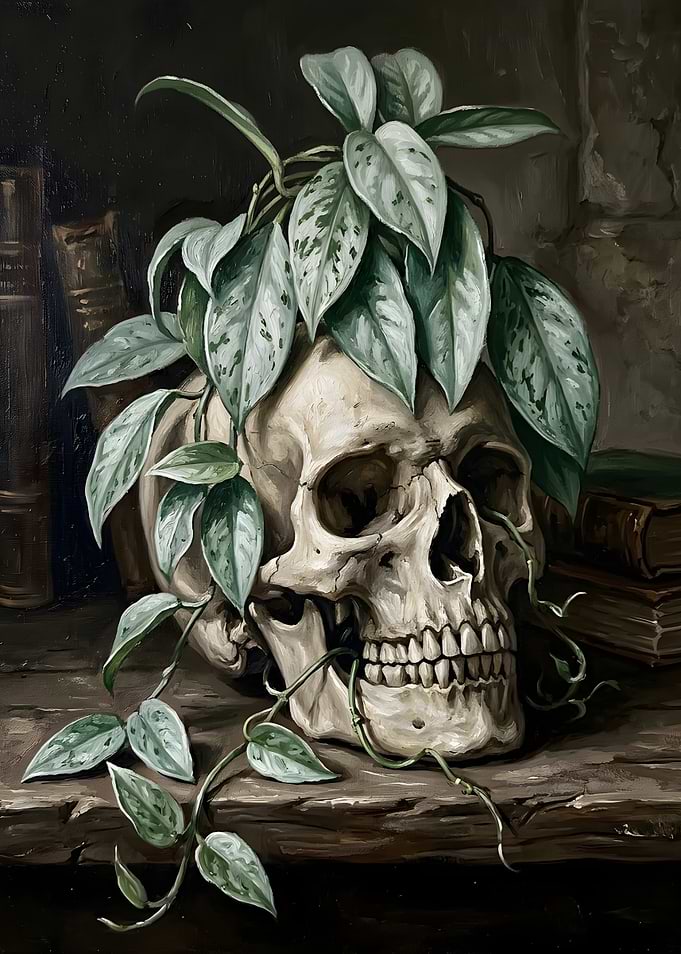 Halloween Gothic Skull Hoya Silver Ghost Botanical Art