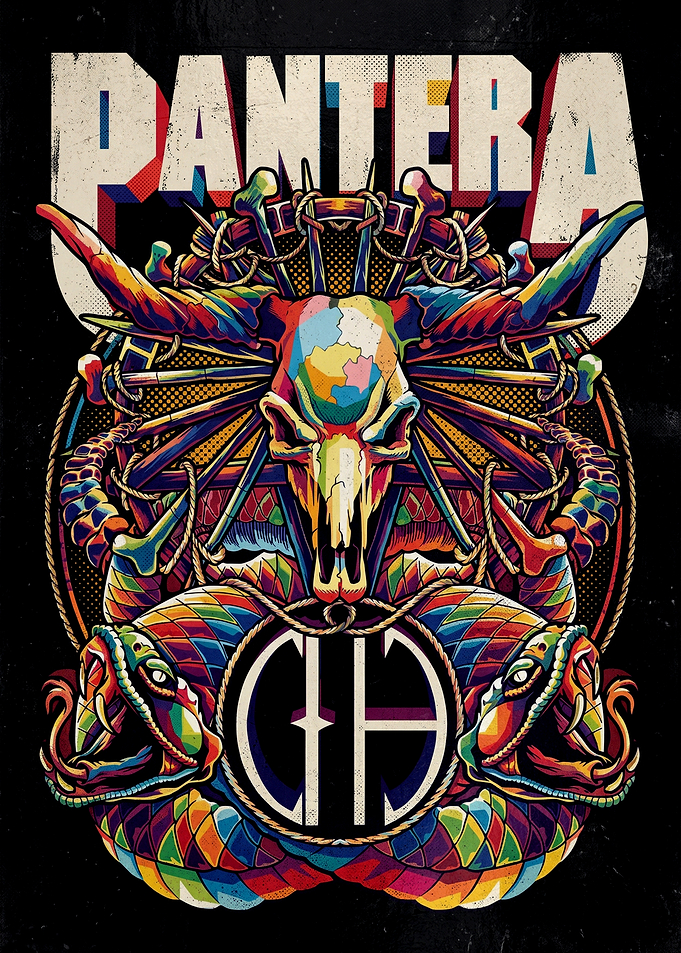 Pantera Colorful Skull and Snakes Poster