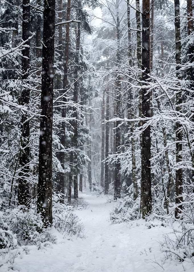 Snowy Forest Path in Winter