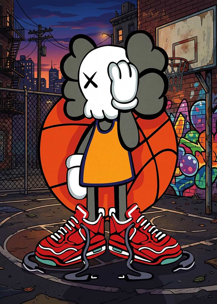KAWS Character on Basketball Court