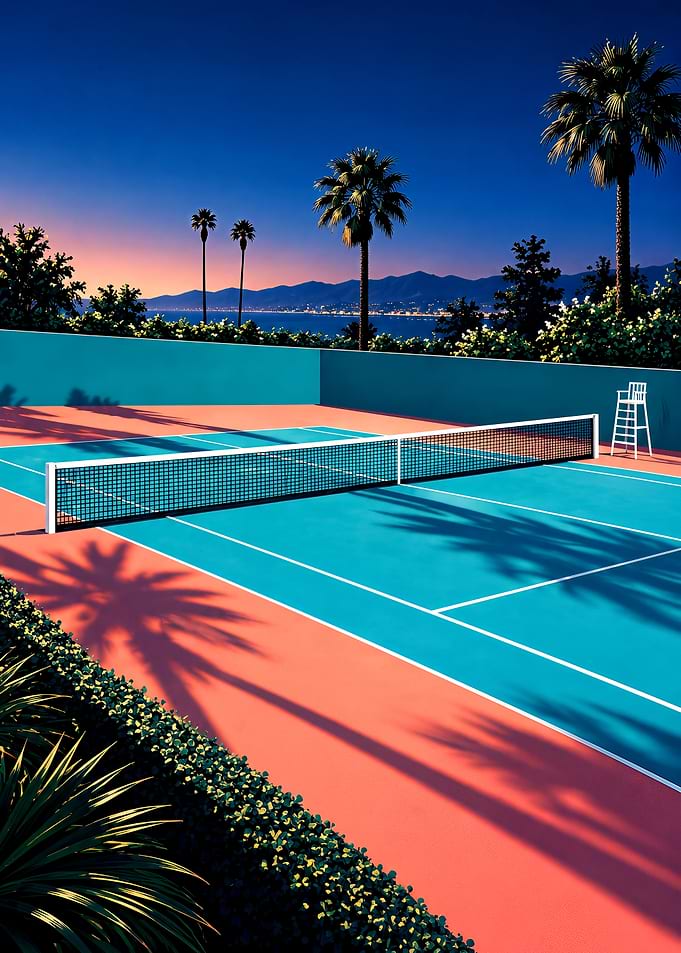 Vibrant Sunset Tennis Court