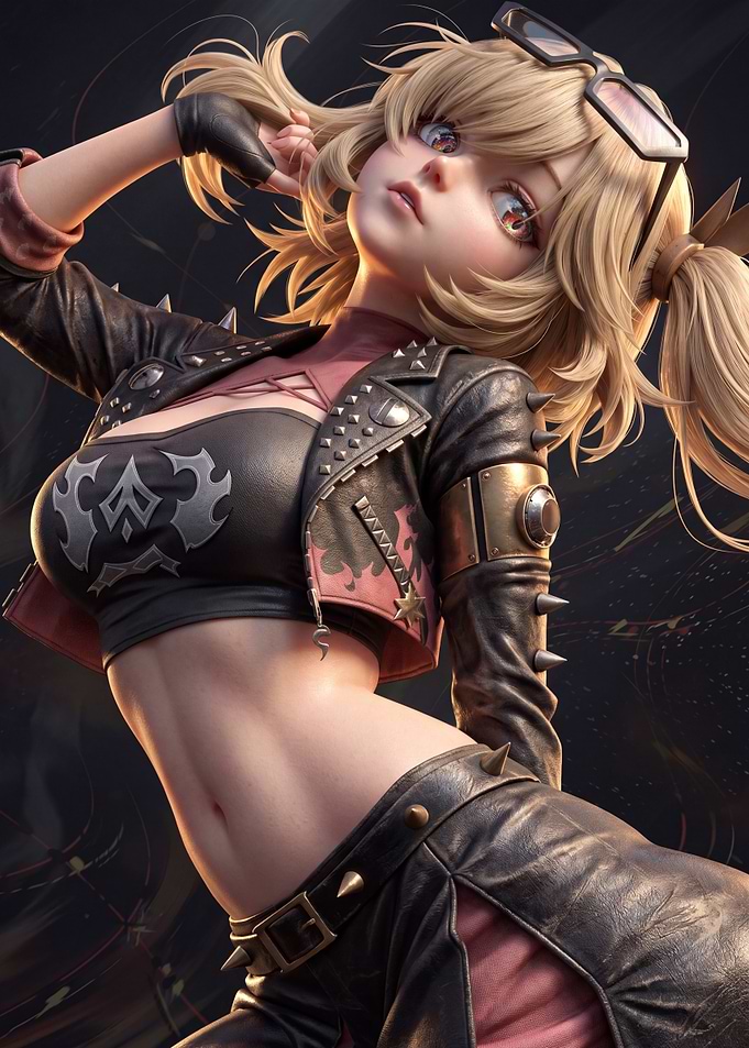 Anime Girl in Punk Rock Outfit