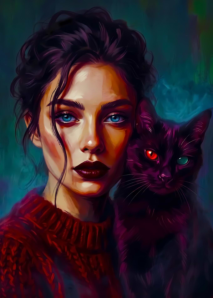 Woman with Heterochromatic Black Cat
