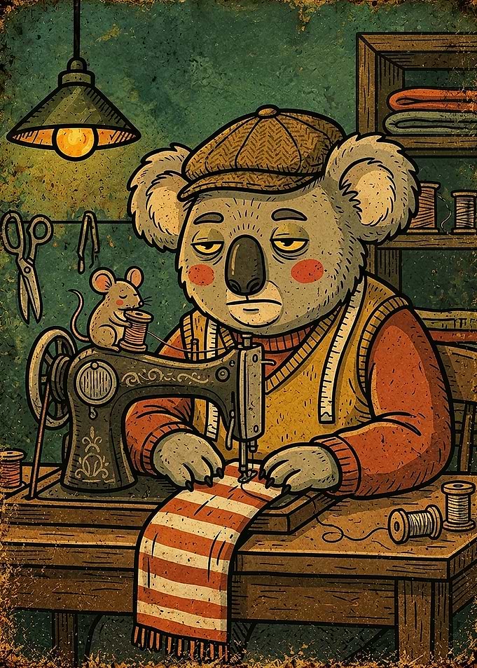 Koala Tailor Sewing with Mouse Assistant