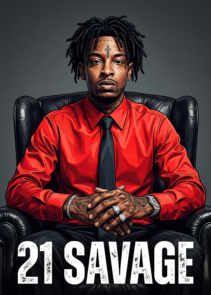 21 Savage Portrait in Red Shirt