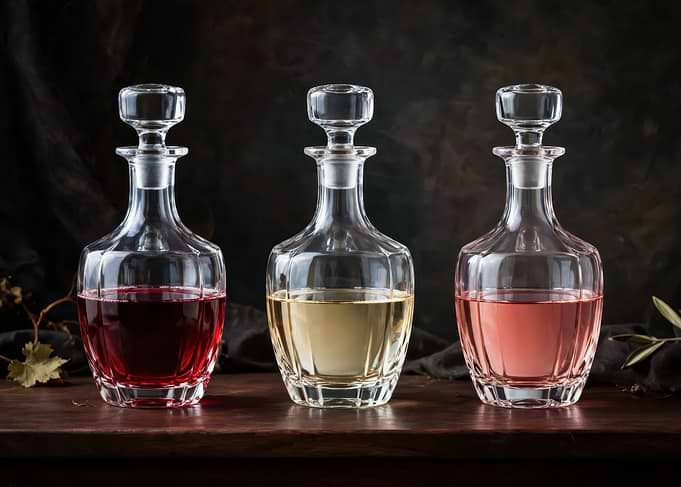 Three Crystal Decanters with Colored Liquids