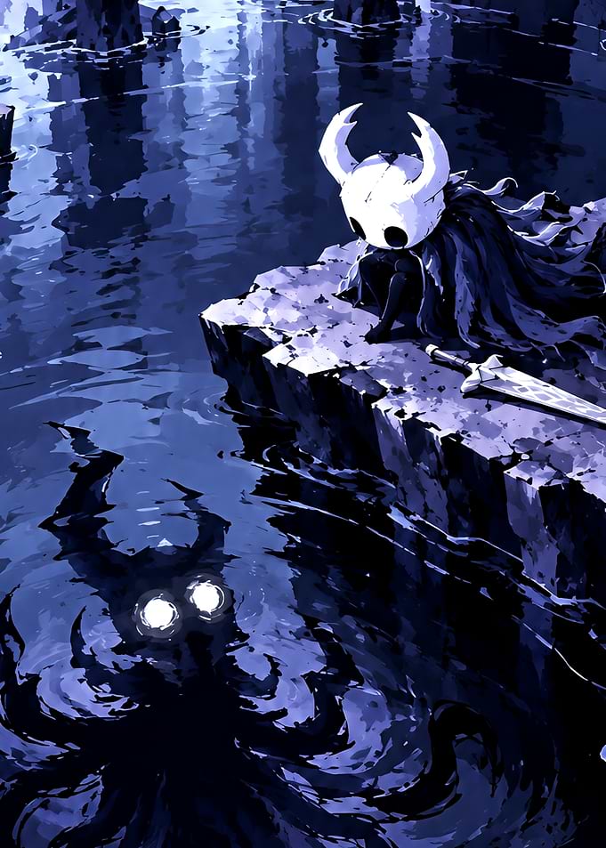 Hollow Knight Reflecting in Dark Water