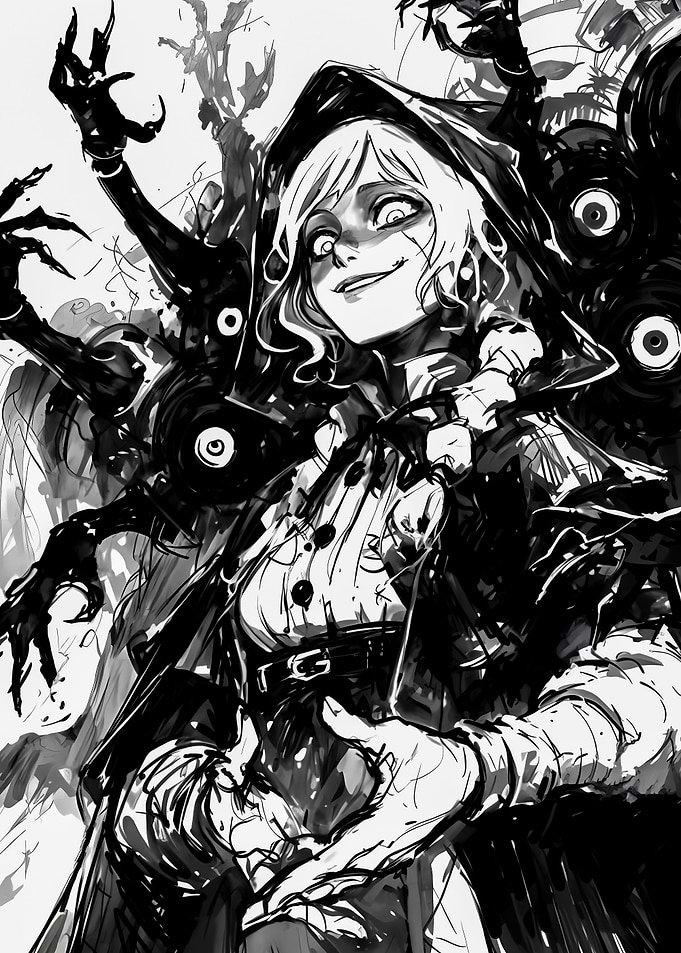 Dark Anime Girl with Shadow Creatures