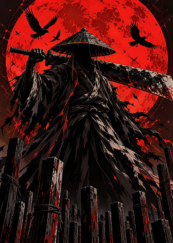 Samurai Warrior Under Blood Moon