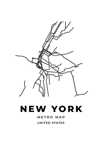 New York Black And White Metro Map Print