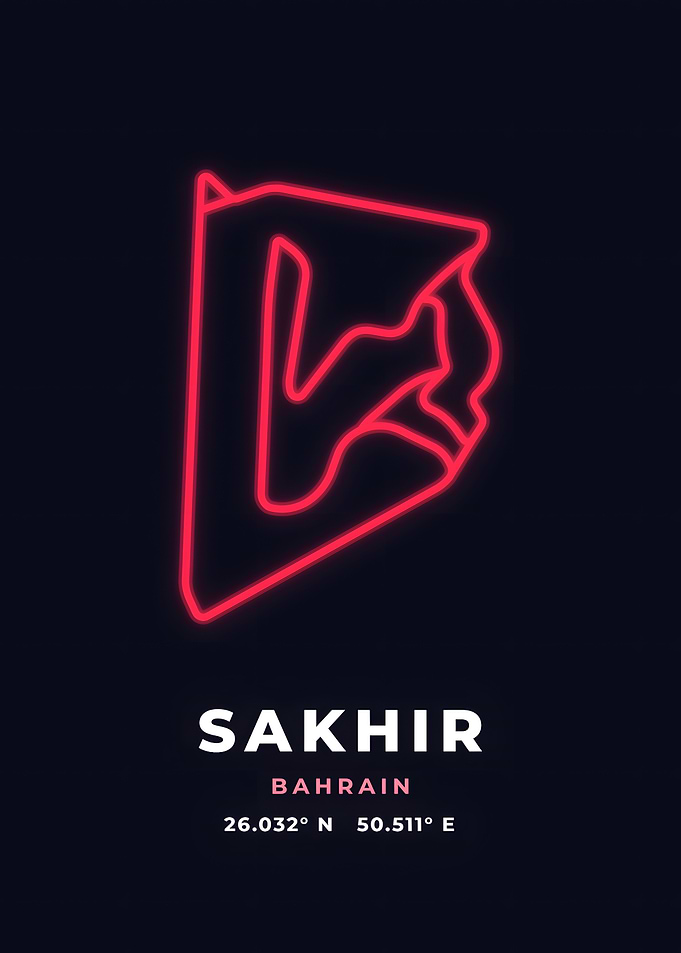 Sakhir Race Track Neon Red Circuit Poster