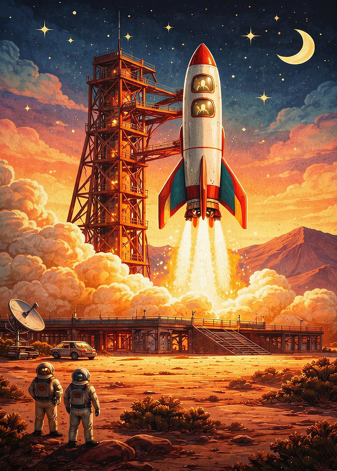 Rocket Launch Space Retro Poster