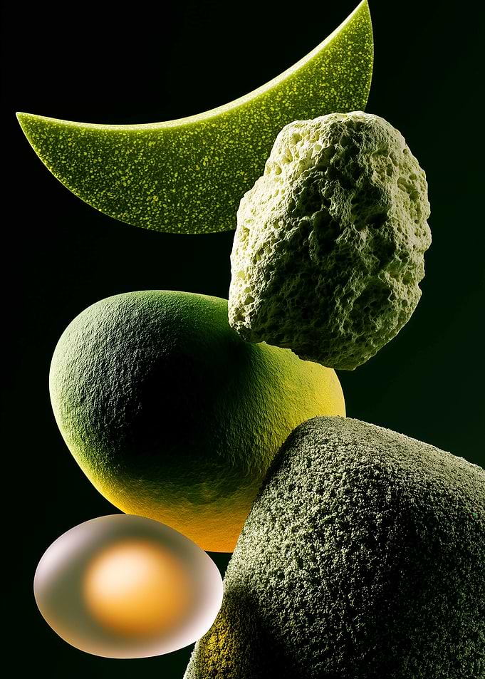 Abstract Green Textured Floating Forms