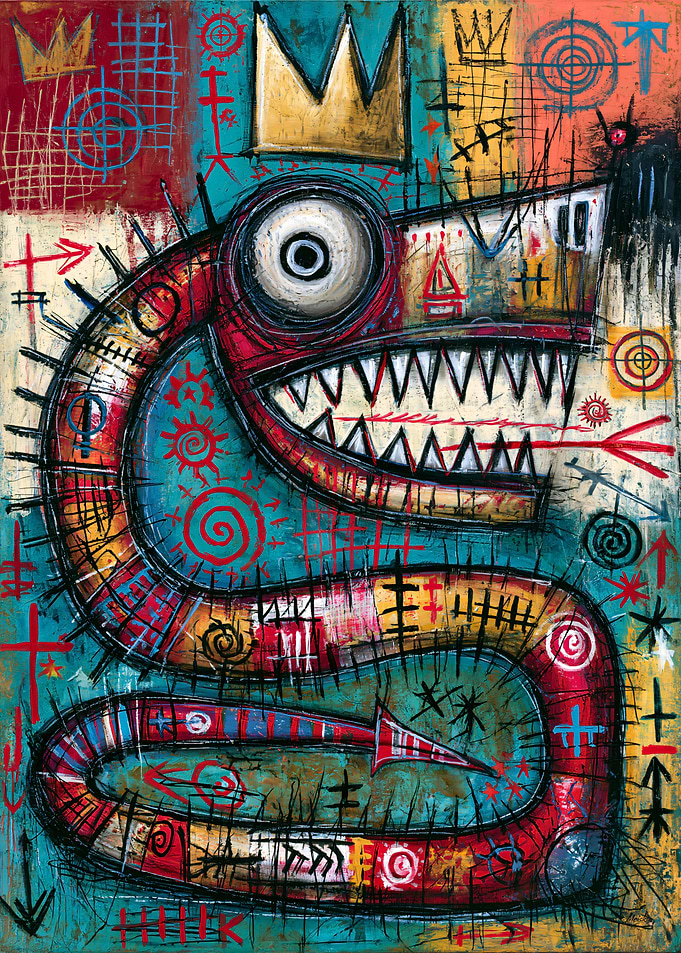 Crowned Serpent King - Neo-Expressionist Beast