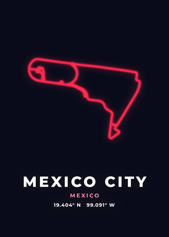 Mexico City Race Track Neon Red Circuit Poster