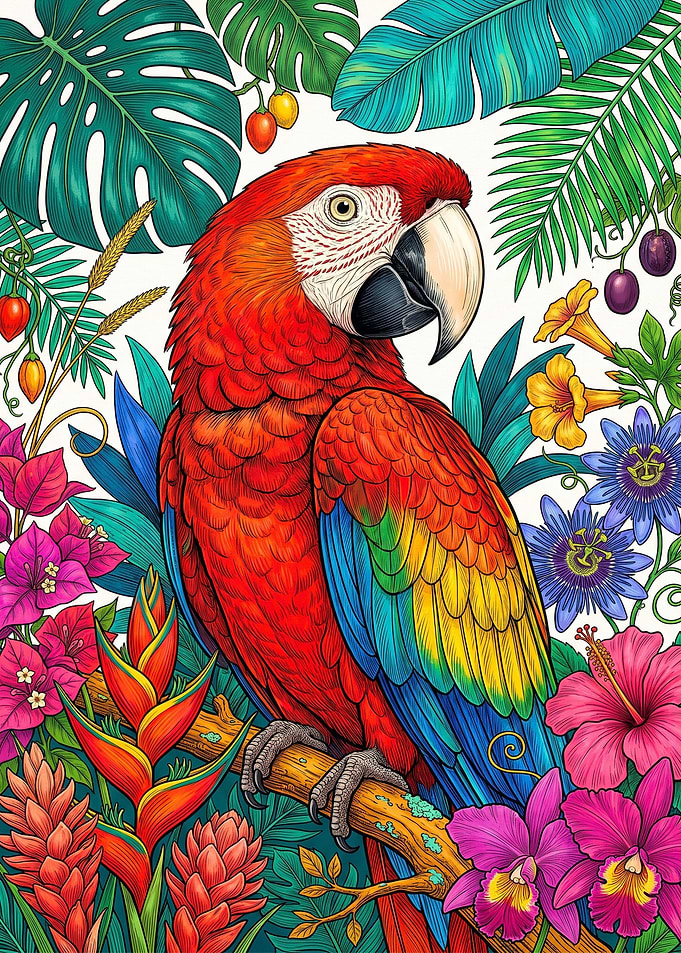 Vibrant Scarlet Macaw in Tropical Jungle