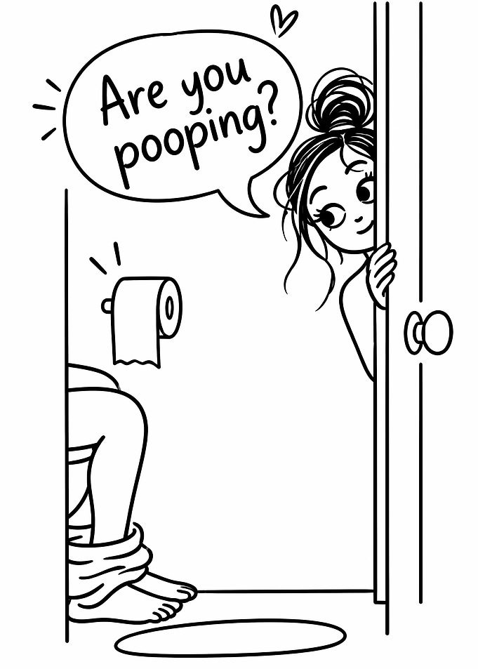 Funny Bathroom Door Peek Cartoon