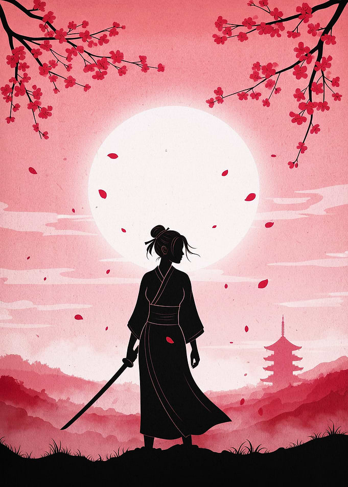 Samurai Blossom Moon Japanese Art