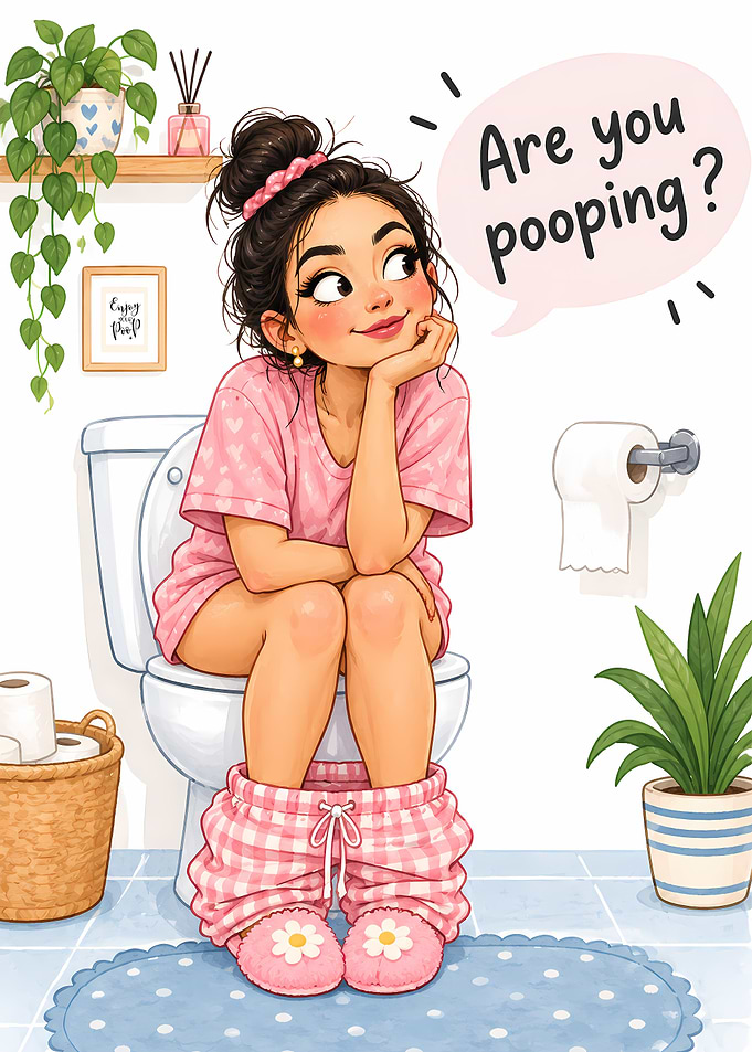 Cute Girl Artwork Funny Bathroom Asking Are You Pooping