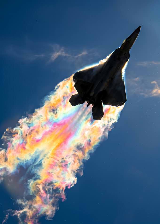 F-22 Raptor with Iridescent Vapor Trail