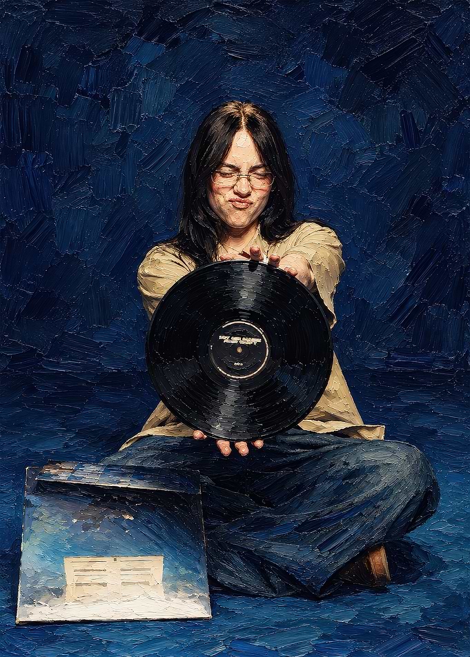 Billie Eilish Holding Vinyl Record Painting