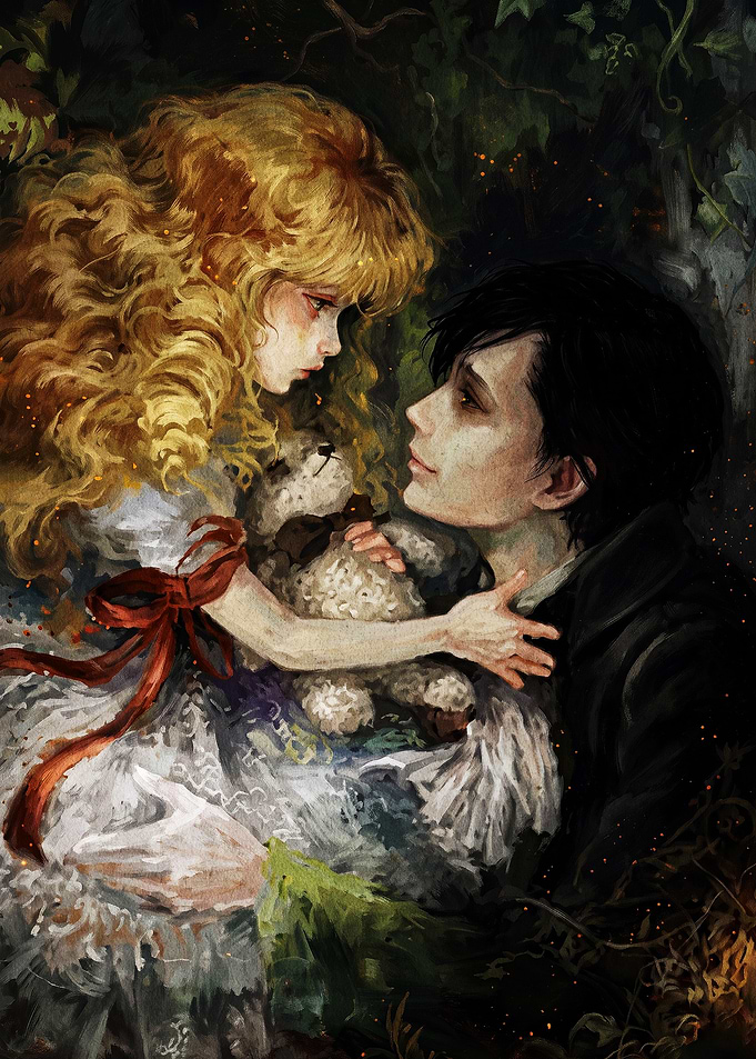 Gothic Fantasy Illustration of Girl and Man
