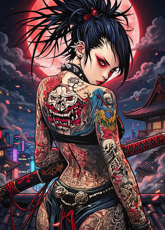 Cyberpunk Samurai Tattoo Anime Art