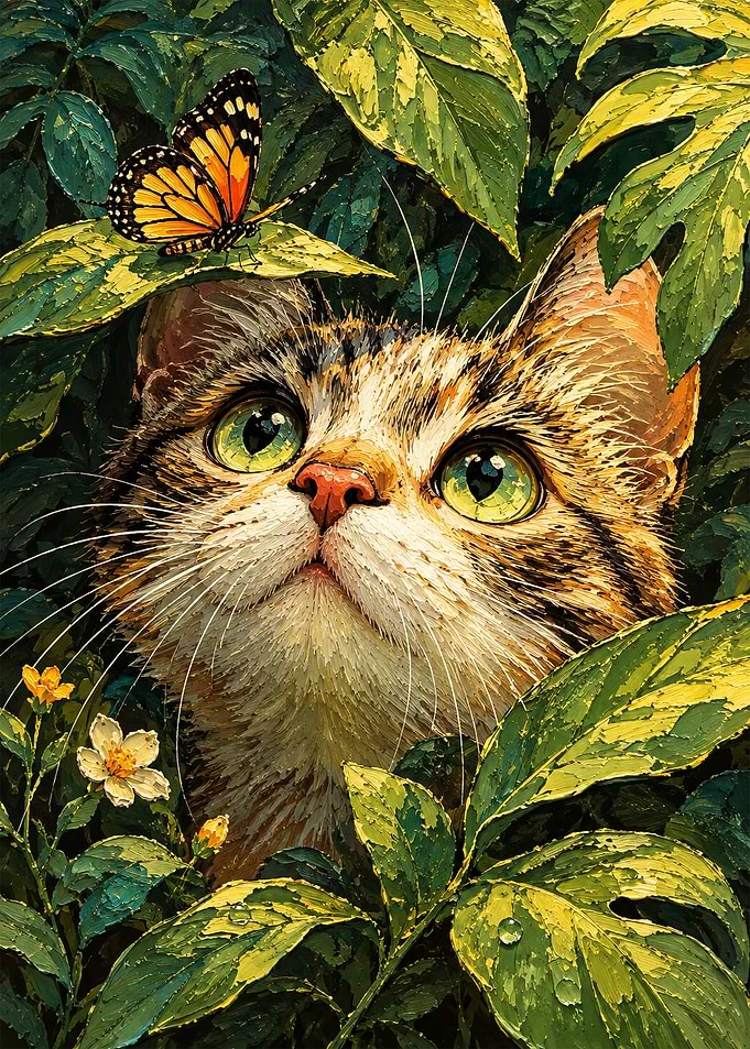 Cat Watching a Monarch Butterfly