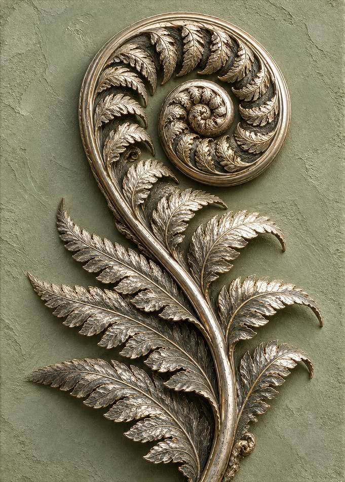 Ornate Metallic Fern Fiddlehead Sculpture