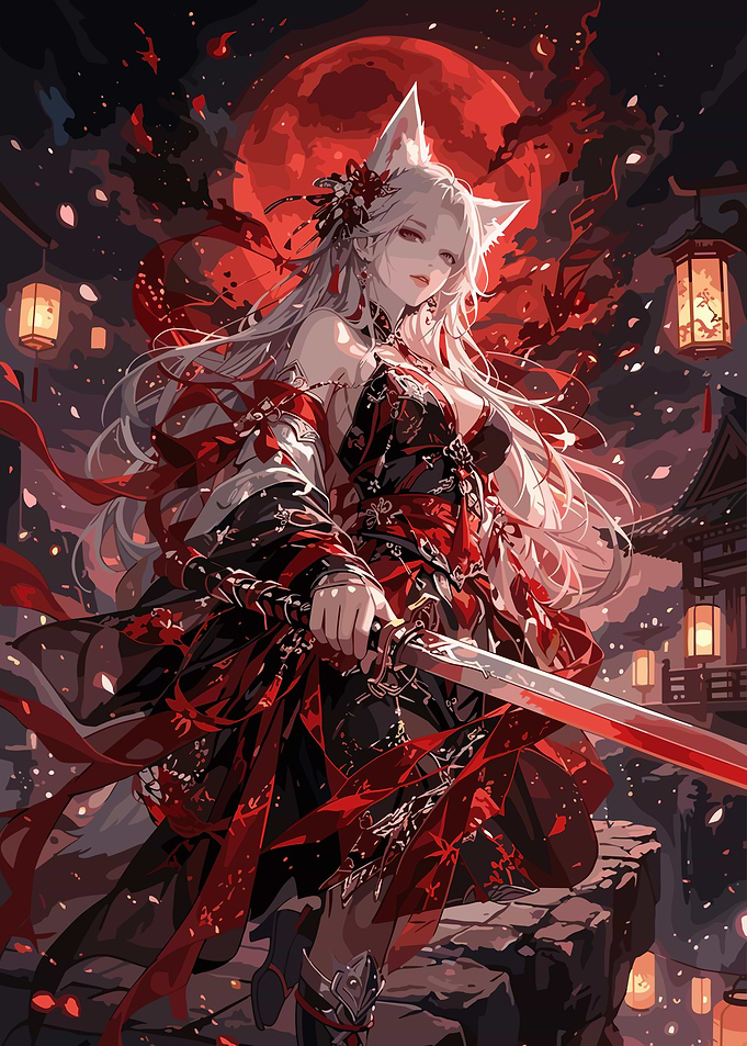 Anime Fox Girl Warrior with Katana