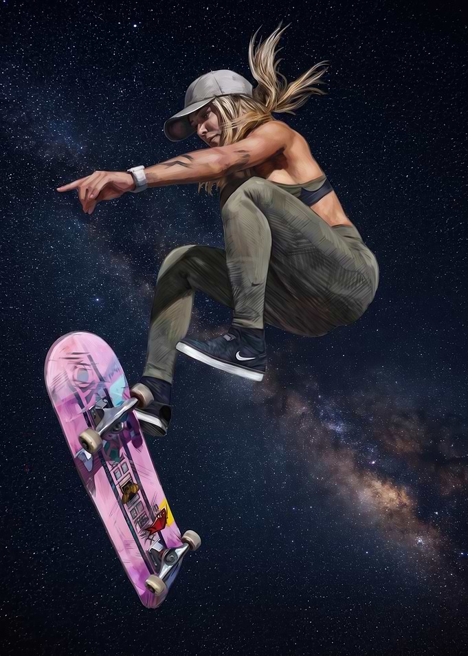 Skater Girl Floating in Space