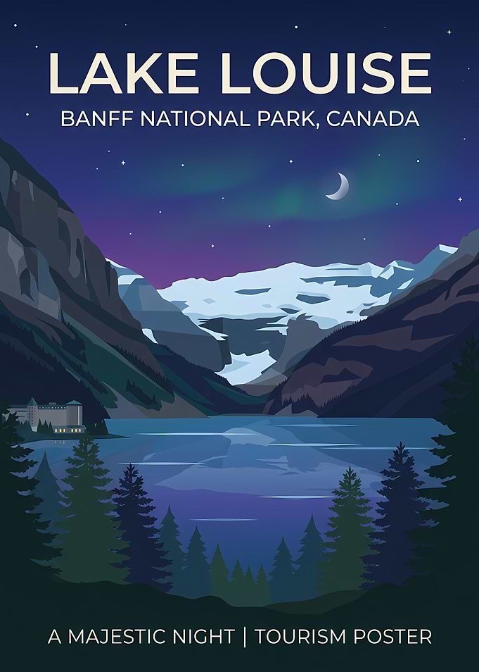 Lake Louise Banff Night Poster