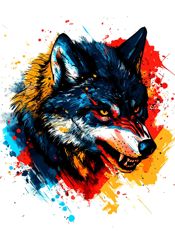 Abstract Watercolor Wolf Head Portrait