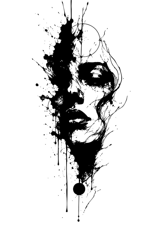 Abstract Ink Splatter Female Portrait