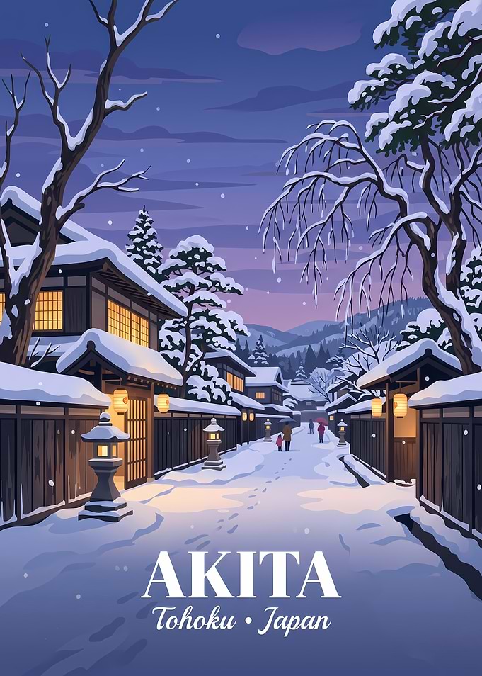 Akita Japan Winter Travel Poster