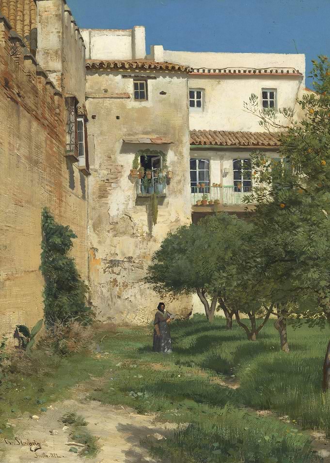 Seville Courtyard Painting by Gustavo Simoni