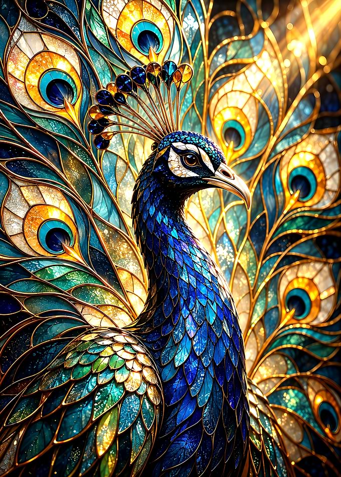 Stained Glass Peacock Art