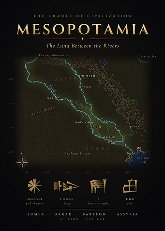 Mesopotamia Ancient Map – Sumer, Babylon & Assyria with Cuneiform Signs