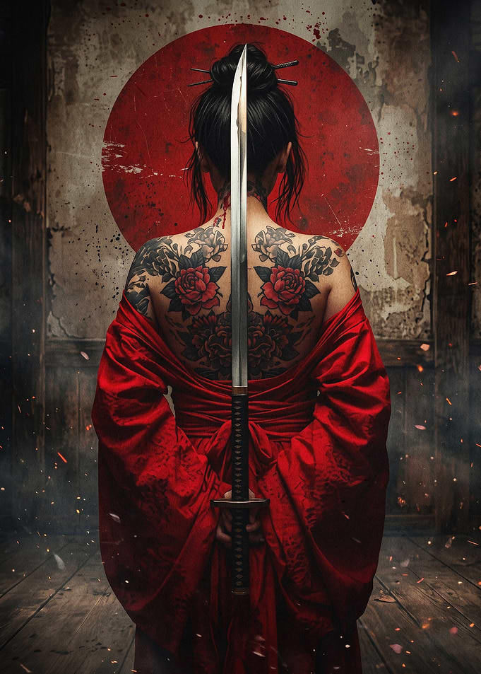 Samurai Geisha Katana Red Art