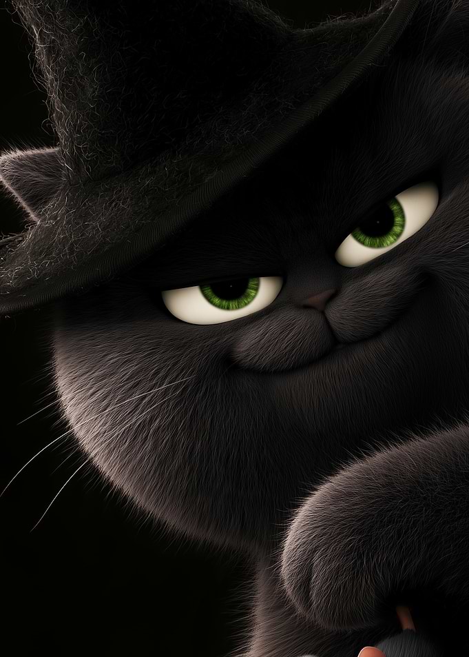 Sly Black Cat in Witch Hat