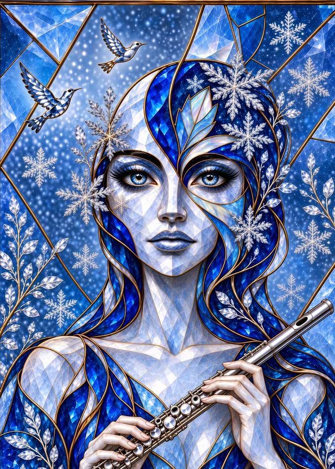 Stained Glass Winter Flute Player