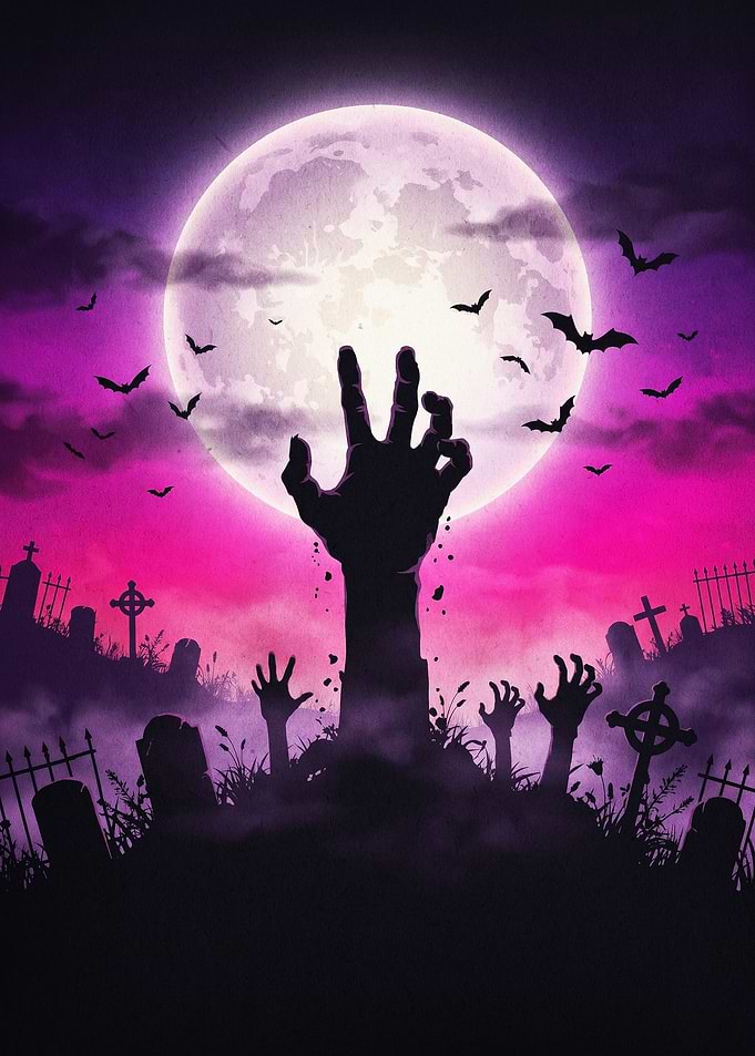 Zombie Hand Graveyard Halloween Art